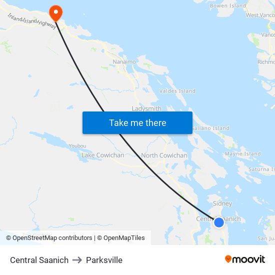 Central Saanich to Parksville map