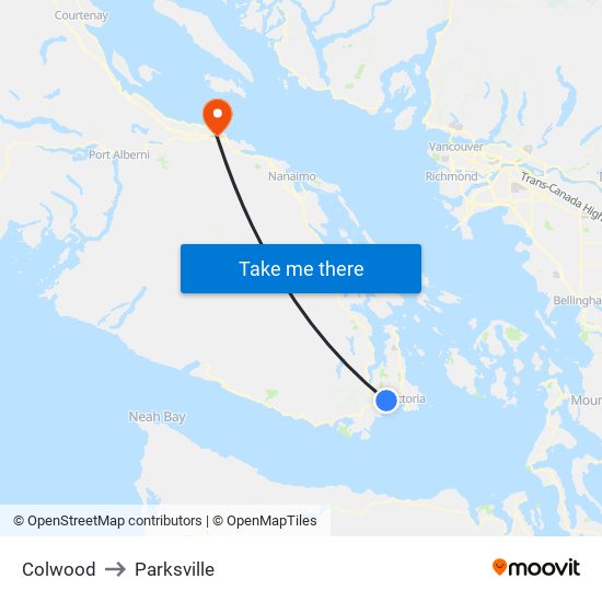 Colwood to Parksville map