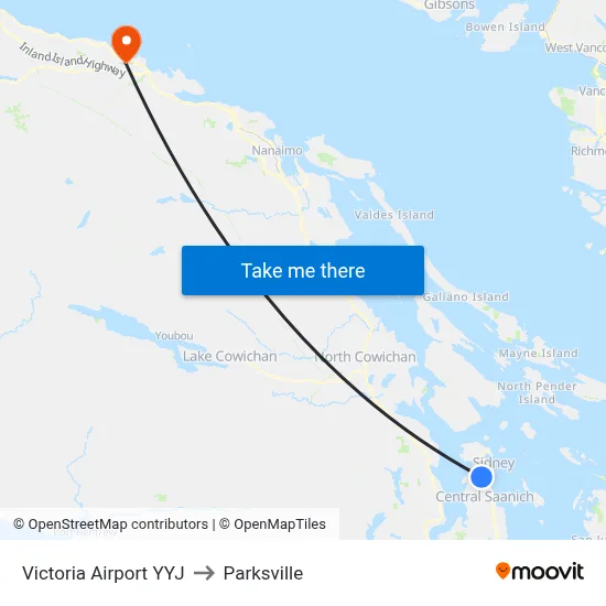 Victoria Airport YYJ to Parksville map