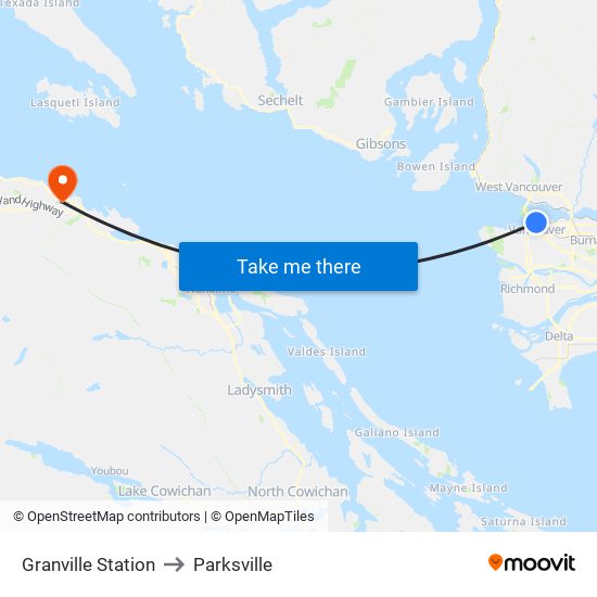 Granville Station to Parksville map