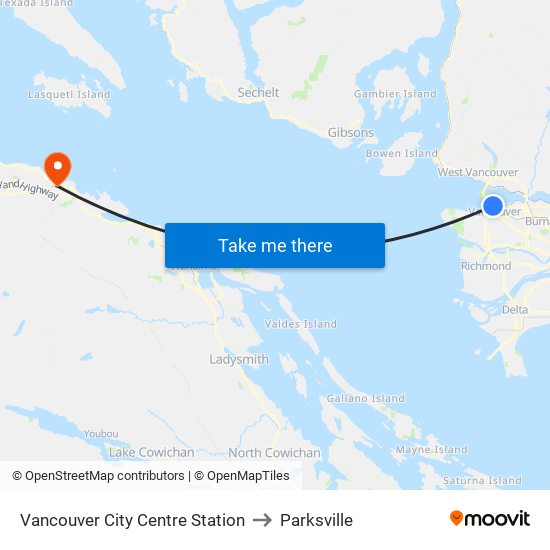 Vancouver City Centre Station to Parksville map