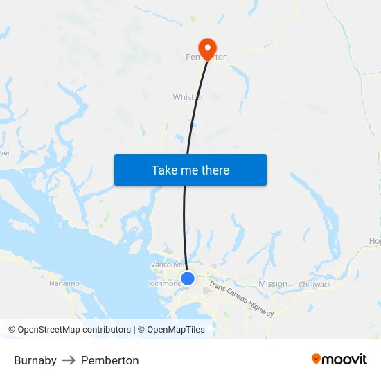 Burnaby to Pemberton map
