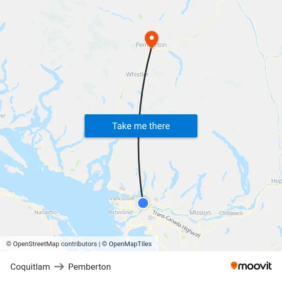 Coquitlam to Pemberton map
