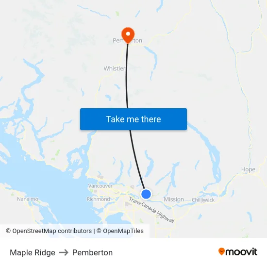 Maple Ridge to Pemberton map