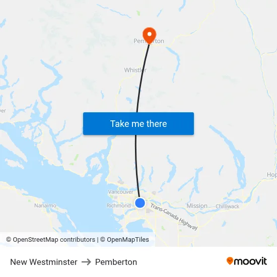 New Westminster to Pemberton map