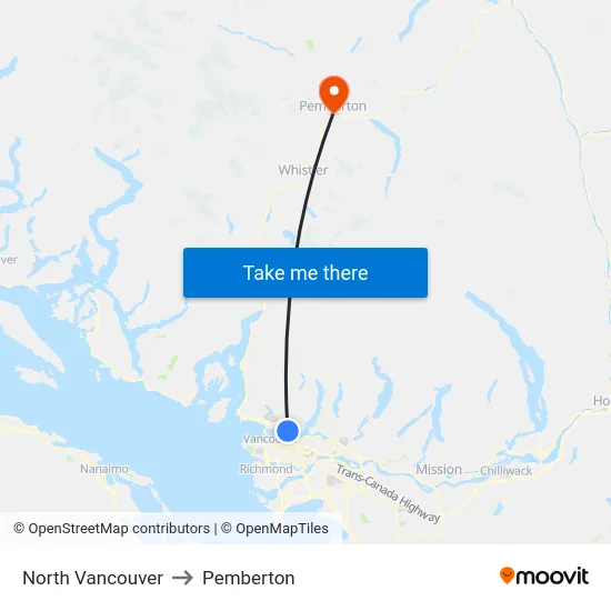 North Vancouver to Pemberton map