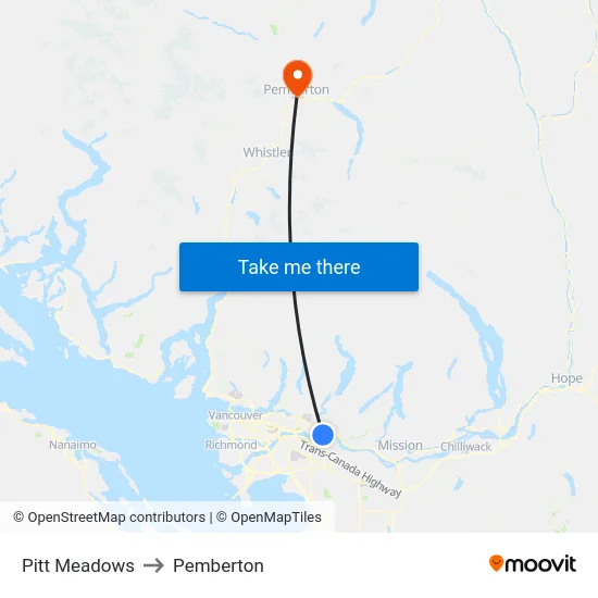 Pitt Meadows to Pemberton map