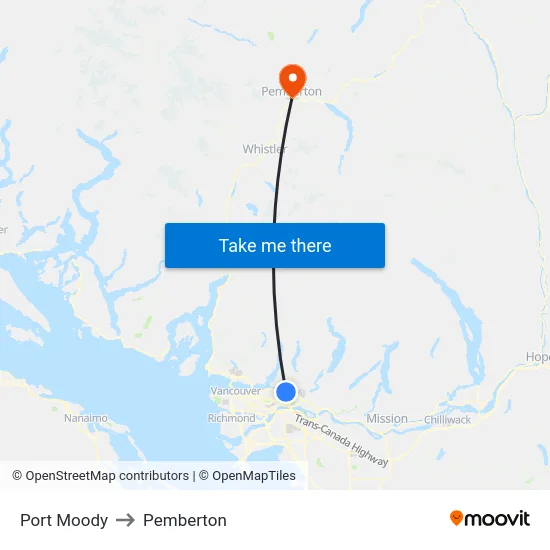 Port Moody to Pemberton map