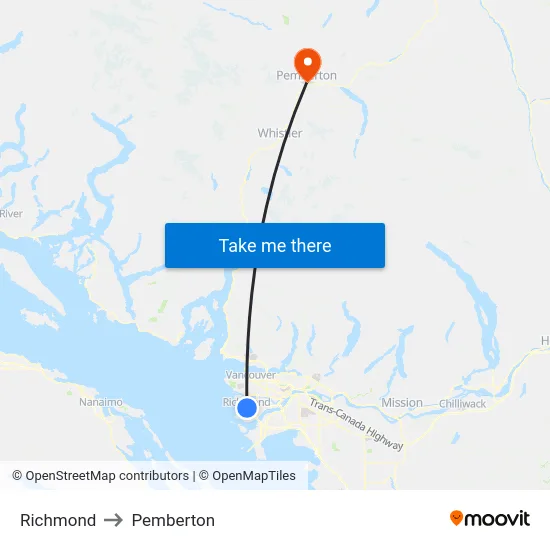 Richmond to Pemberton map