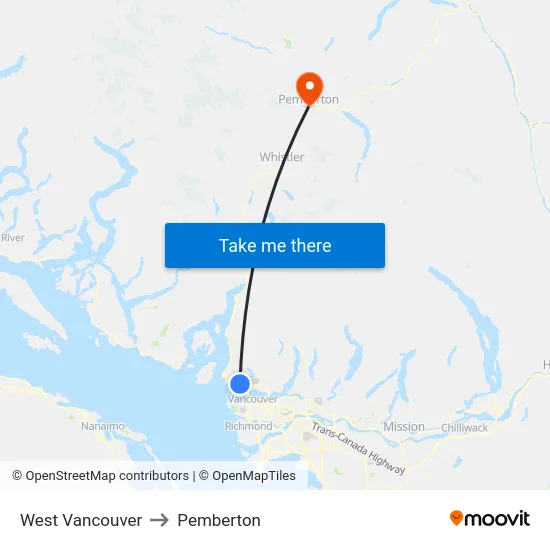 West Vancouver to Pemberton map