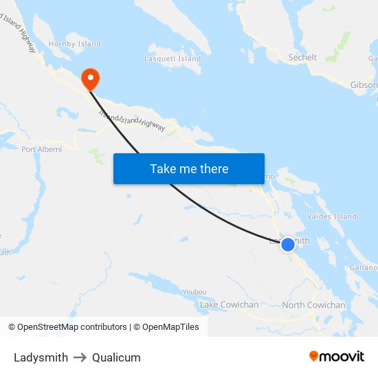 Ladysmith to Qualicum map