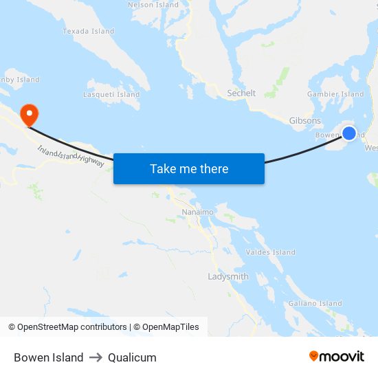 Bowen Island to Qualicum map