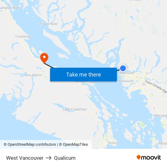 West Vancouver to Qualicum map