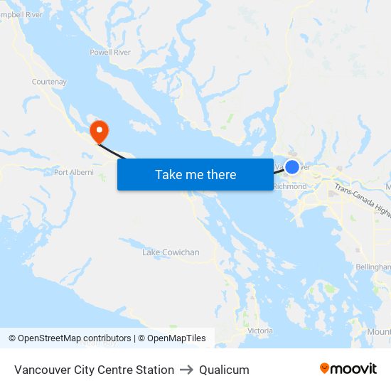 Vancouver City Centre Station to Qualicum map