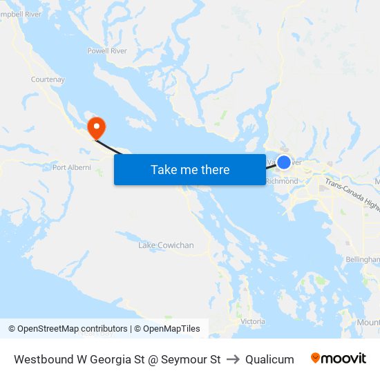 Westbound W Georgia St @ Seymour St to Qualicum map