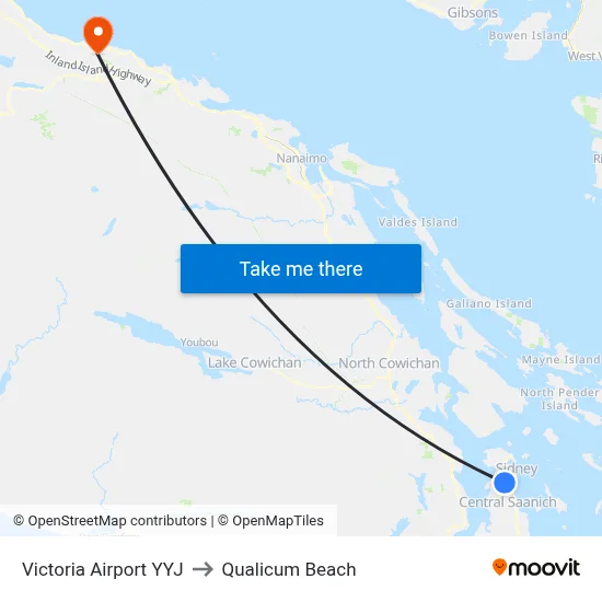 Victoria Airport YYJ to Qualicum Beach map