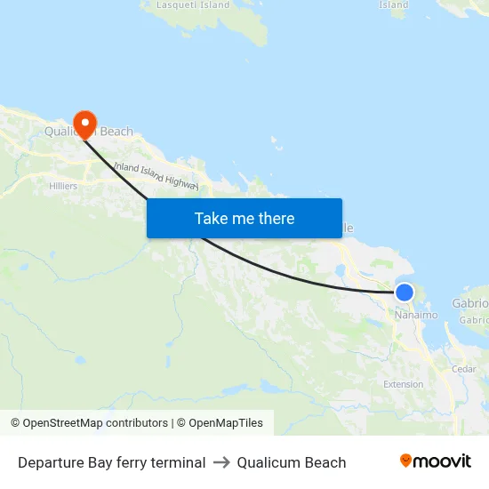 Departure Bay ferry terminal to Qualicum Beach map