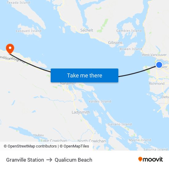 Granville Station to Qualicum Beach map