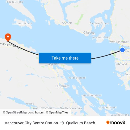 Vancouver City Centre Station to Qualicum Beach map