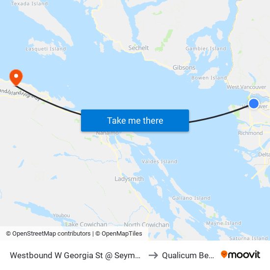 Westbound W Georgia St @ Seymour St to Qualicum Beach map