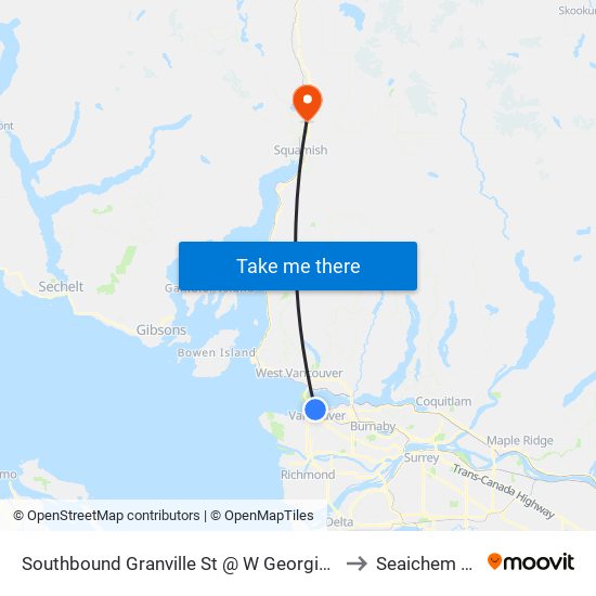 Southbound Granville St @ W Georgia St to Seaichem 16 map