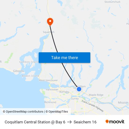 Coquitlam Central Station @ Bay 6 to Seaichem 16 map