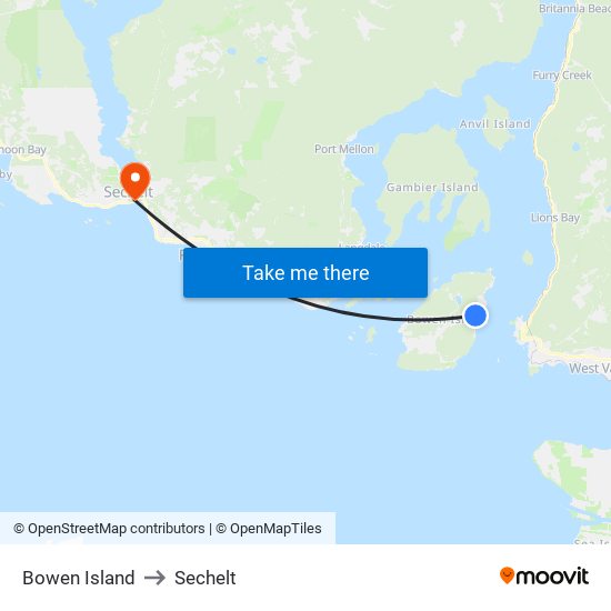 Bowen Island to Sechelt map