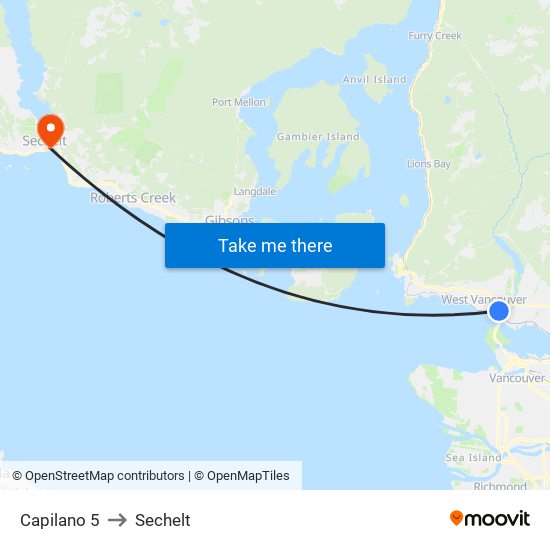 Capilano 5 to Sechelt map