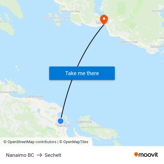 Nanaimo BC to Sechelt map