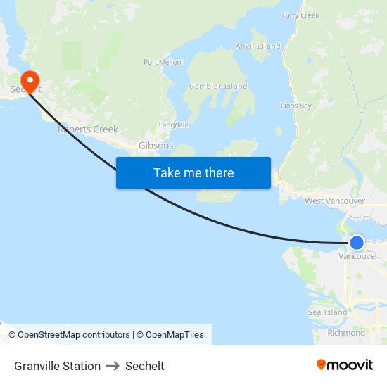 Granville Station to Sechelt map