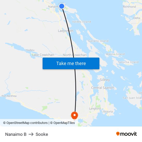 Nanaimo B to Sooke map