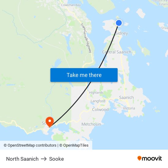North Saanich to Sooke map