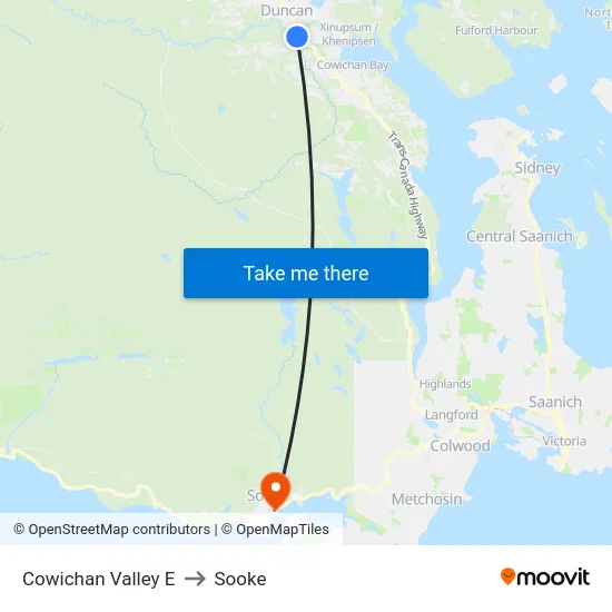 Cowichan Valley E to Sooke map