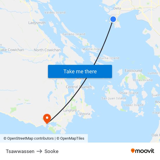 Tsawwassen to Sooke map