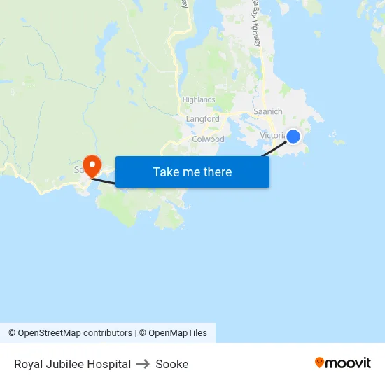 Royal Jubilee Hospital to Sooke map
