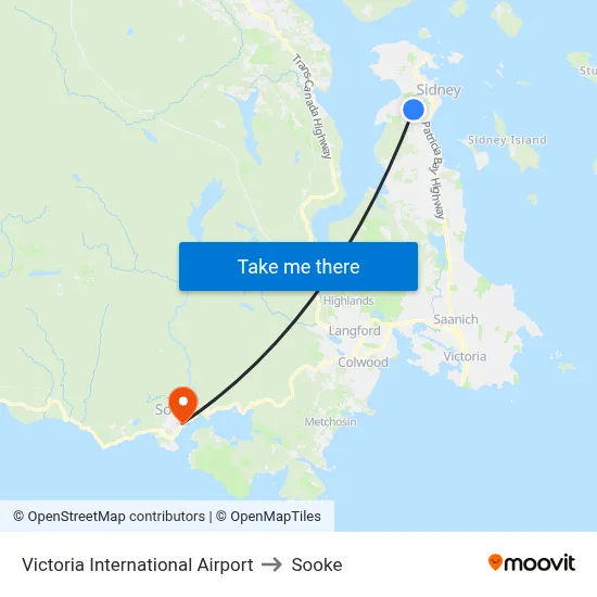 Victoria International Airport to Sooke map