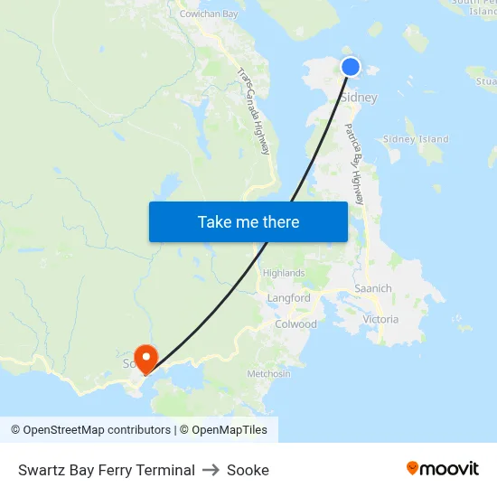 Swartz Bay Ferry Terminal to Sooke map