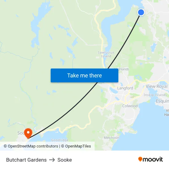 Butchart Gardens to Sooke map