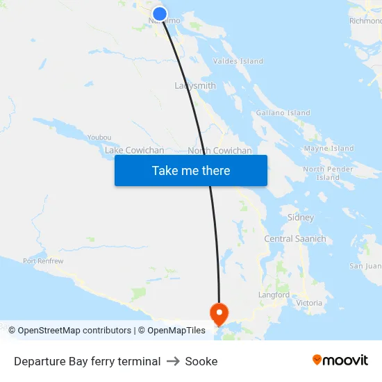 Departure Bay ferry terminal to Sooke map