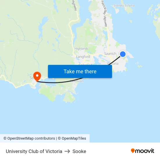 University Club of Victoria to Sooke map