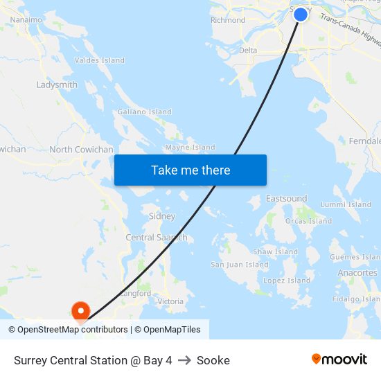 Surrey Central Station @ Bay 4 to Sooke map