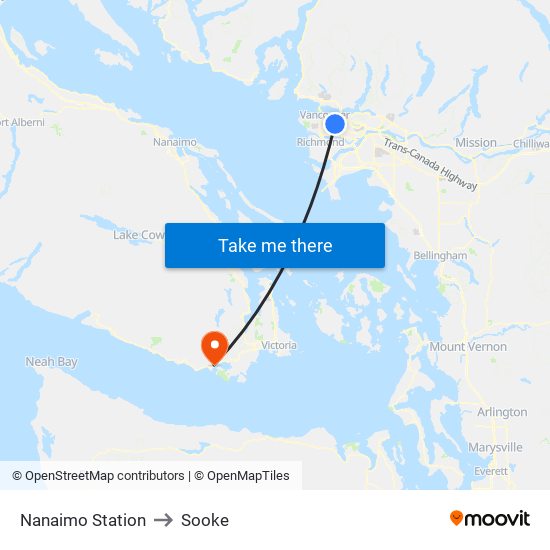 Nanaimo Station to Sooke map