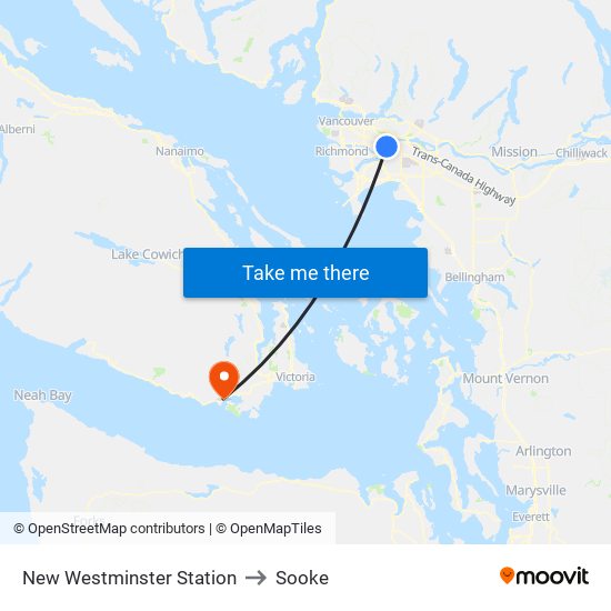 New Westminster Station to Sooke map