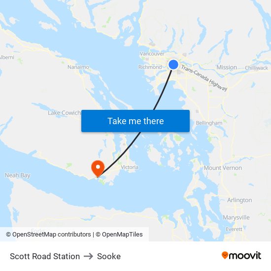 Scott Road Station to Sooke map