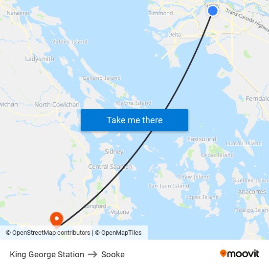 King George Station to Sooke map