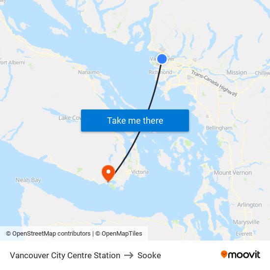 Vancouver City Centre Station to Sooke map