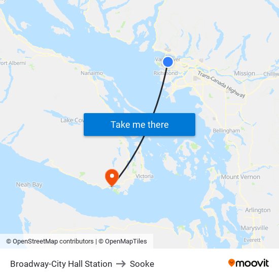 Broadway-City Hall Station to Sooke map