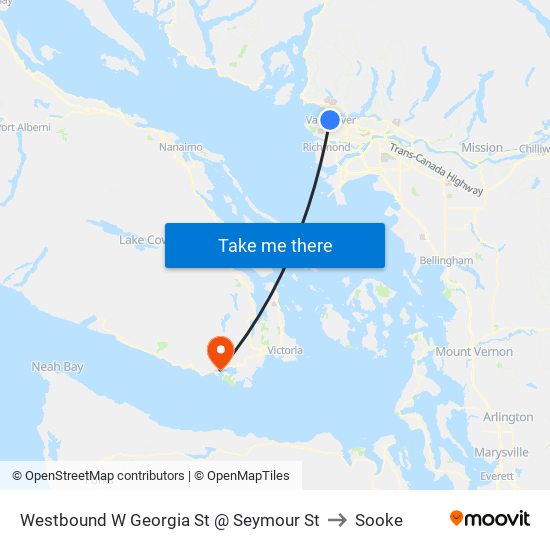 Westbound W Georgia St @ Seymour St to Sooke map