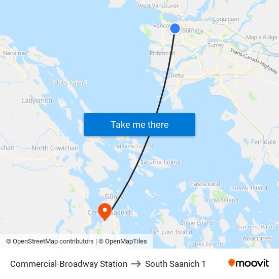 Commercial-Broadway Station to South Saanich 1 map