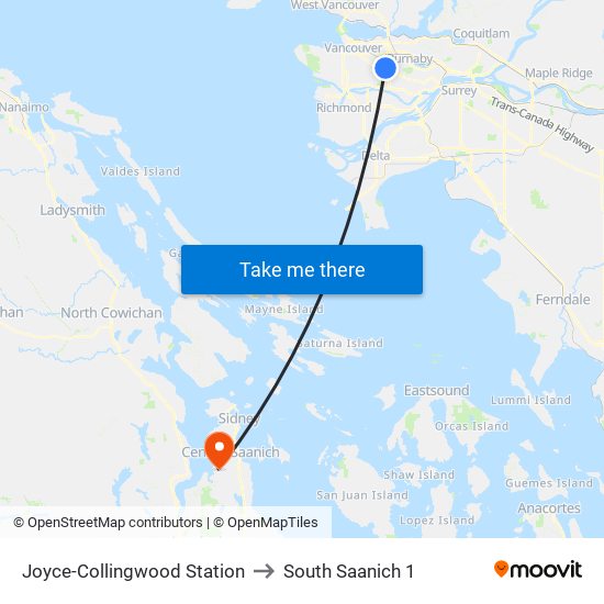 Joyce-Collingwood Station to South Saanich 1 map